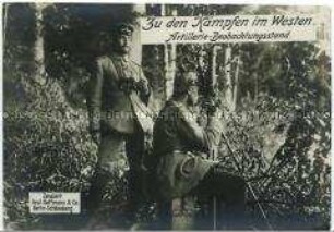 Soldat mit getarntem Scherenfernrohr an der Westfront