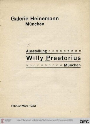 Ausstellung Willy Preetorius, München : Februar/März 1922