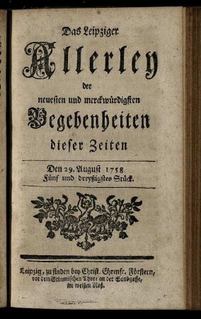 Den 29. August 1758. Fünf und dreyßigstes Stück.