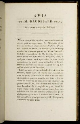 Avis De M. Daudebard Fils, Sur cette nouvelle Edition.