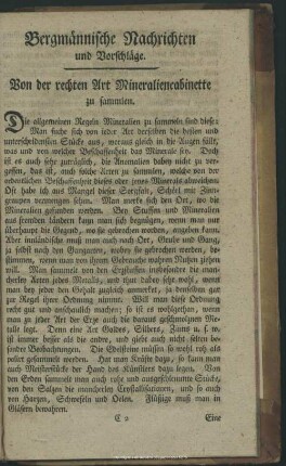 Bergmännische Nachrichten und Vorschläge