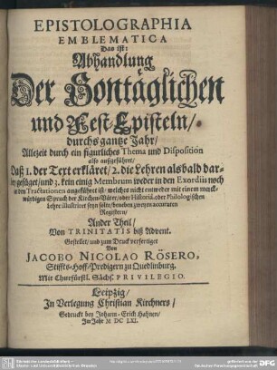 Ander Theil/ Von Trinitatis biß Advent