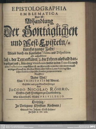 Ander Theil/ Von Trinitatis biß Advent