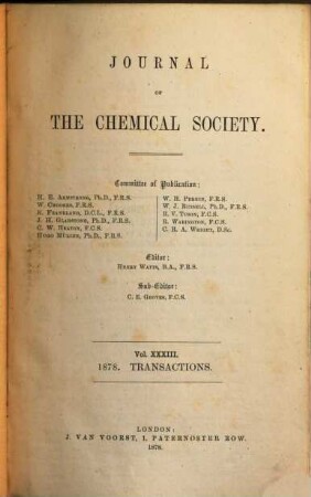 Journal of the Chemical Society. 33, 33. 1878
