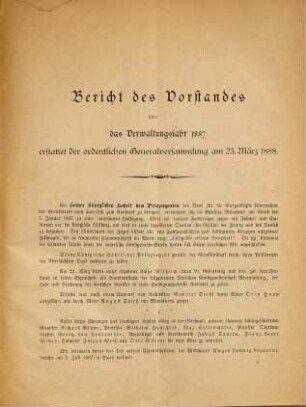 Bericht des Vorstandes der Münchner Künstlergenossenschaft. 1887
