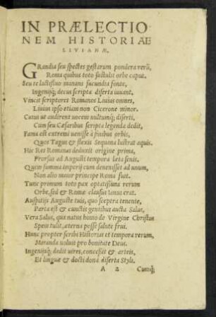 In Praelectionem Historiae Livianae.