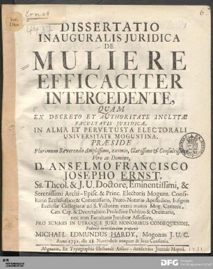 Dissertatio Inauguralis Juridica De Muliere Efficaciter Intercedente