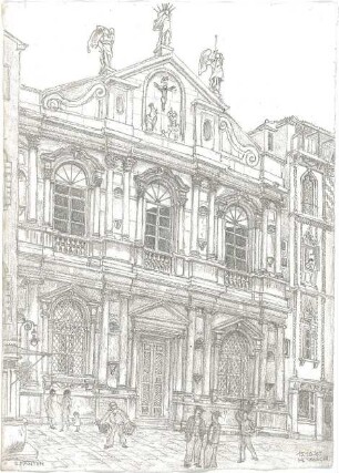 Wach, Hugo; Venedig (Italien); "Venezia ein architektonisches Portrait in Lithographien von H.C.C. Wach. Zweiter Teil: Blatt 37-69", Vorzeichnungen für geplante Publikation - San Fantin (Perspektive)