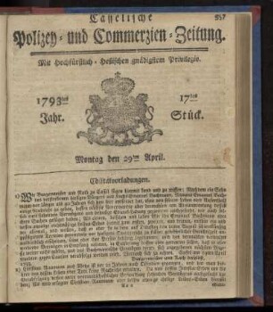 17tes Stueck, Montag den 29ten April. 1793