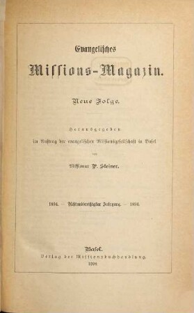 Evangelisches Missions-Magazin. 38. 1894