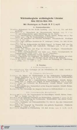 Württembergische archäologische Literatur. Mitte 1922 bis Mitte 1924