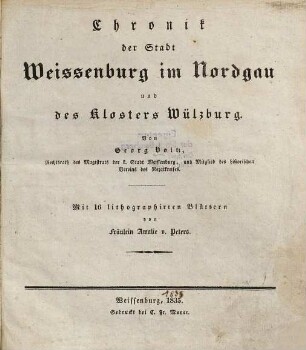 Chronik der Stadt Weissenburg im Nordgau und des Klosters Wülzburg