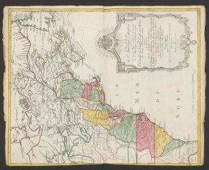 Carte Nouvelle de l'Amerique Angloise : contenant tout ce que les Anglois possedent sur le Continent de l'Amerique Septentrionale Savoir le Canada, la Nouvelle Ecosse ou Acadie, les treize Provinces unies qui sont: les quatres Colonies de la Nouvelle Angleterre 1. New Hampshire, 2. Massachusetsbaye, 3. Rhode-Island, & 4. Conecticut, 5. la Nouvelle York, 6. Nouvelle Jersey, 7. Pensilvanie, 8. les Comtés de Newcastle Kent et Sussex sur la Delaware, 9. Mariland, 10. Virginie, 11. la Caroline Septentrionale, 12. la Caroline Meridionale et 13. Georgie: avec la Floride