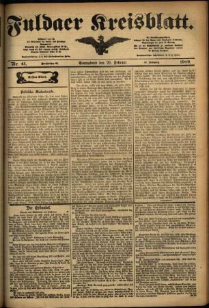 Erste Ausgabe vom Samstag, den 20. Februar 1909.
