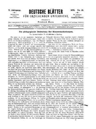 Die pädagogische Bedeutung der Sinnesempfindungen