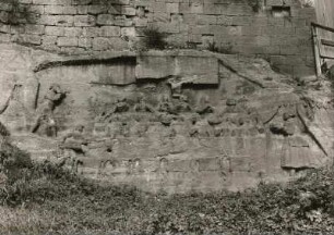 Großjena bei Naumburg. Steinauers Weinberg. Relieffolge im anstehenden Sandstein (Länge 200 m) (1722). Ansicht mit Hochzeit zu Kana