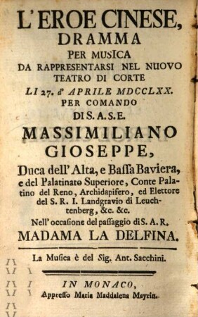 L' eroe Cinese : dramma per musica