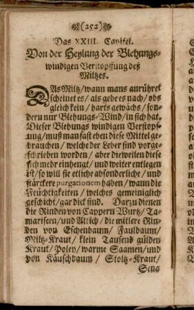 Das XXIII. Capitel. Von der Heylung der Blehungs-windigen Verstopffung deß Miltzes.