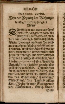 Das XXIII. Capitel. Von der Heylung der Blehungs-windigen Verstopffung deß Miltzes.