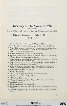 Einrichtung Schloß D. (Nr. 1-460)