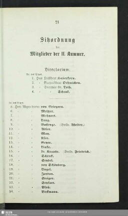 Sitzordnung der Mitglieder der II. Kammer