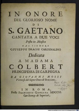 In onore del glorioso nome di S. Gaetano
