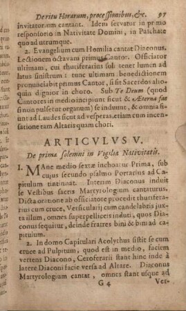 Articvlvs V. De prima solemni in Vigilia Nativitatis.