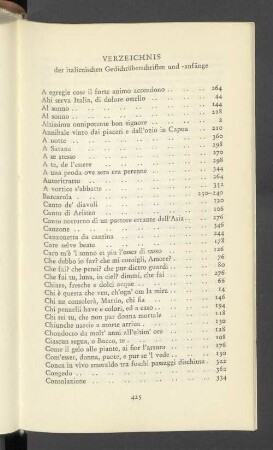 Verzeichnis der italienischen Gedichtüberschriften und -anfänge