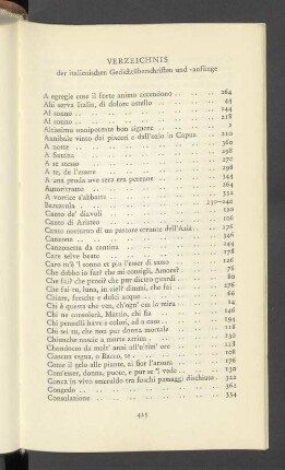 Verzeichnis der italienischen Gedichtüberschriften und -anfänge