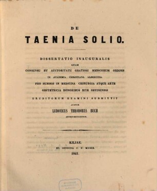 De taenia solio : Diss. inaug.