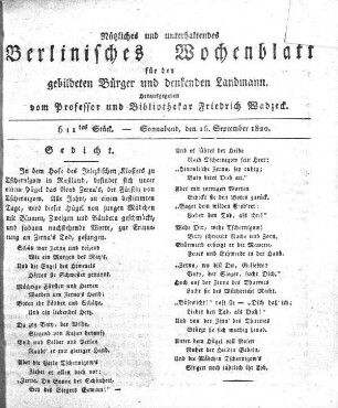 611tes Stueck, Sonnabend, den 16. September 1820