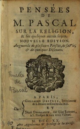 Pensées de M. Pascal sur la religion