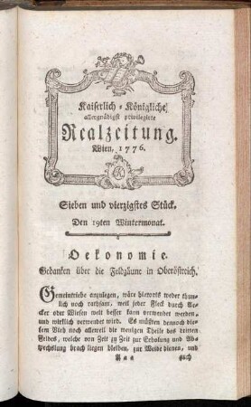 Sieben und vierzigstes Stück. Den 19. Wintermonat. Wien, 1776.