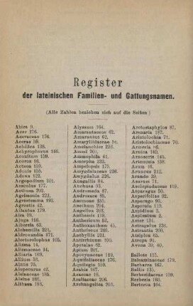 Register der lateinischen Familien- und Gattungsnamen