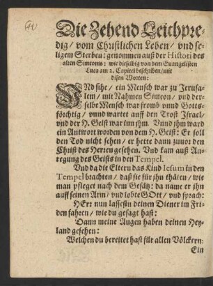 Die Zehend Leichpredig/ vom Christlichen Leben/ und seligem Sterben ...