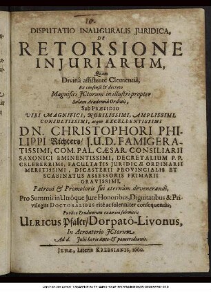 Disputatio Inauguralis Iuridica, De Retorsione Iniuriarum