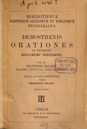 Demosthenis orationes ex recensione Guilelmi Dindorfii, III