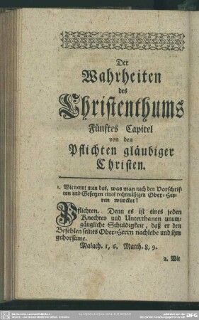 Fünftes Capitel von den Pflichten gläubiger Christen