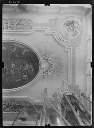 Zittau. Ehem. Franziskanerkloster. Heffterbau (1652/1662; M. Pötzsch). Großer Saal (ehem. Bibliothekssaal) mit Deckengemälde (Vorstellung der Pandora durch Jupiter)