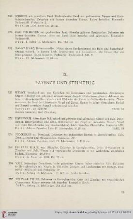 IX. Fayence und Steinzeug (Nr. 252 - 283)