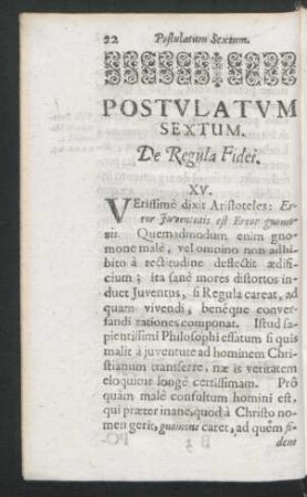 Postulatum Sextum. De Regula Fidei