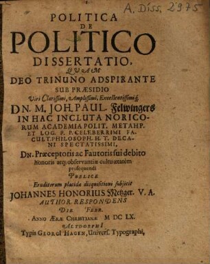 Politica De Politico Dissertatio