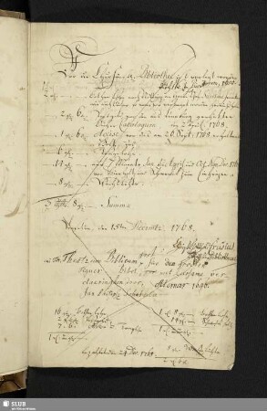 Berechnungen der Gewöhnl[ichen]. Ausgaben bey der Churfürstl[ichen]. Bibliothek von 1768 an.
