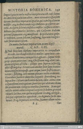 Cap. LIX. De morte Barbarae Imperatricis, uxoris Sigismundi
