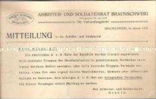 Rundschreiben an die Arbeiter- und Soldatenräte zur Information über Truppenbewegungen