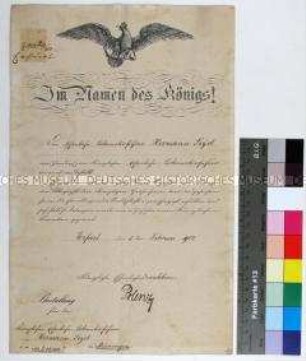 Bestallungsurkunde für den Königlichen Eisenbahnlokomotivführer Hermann Seyd aus Meiningen