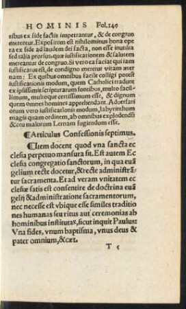 Articulus Confessionis septimus.