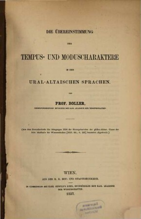 Die Übereinstimmung der Tempus- und Moduscharaktere in den ural-altaischen Sprachen