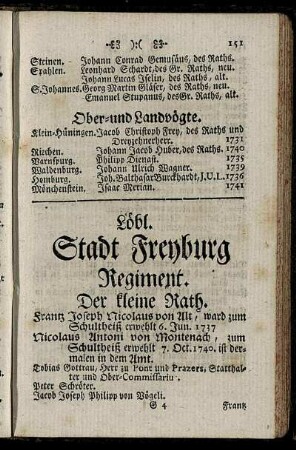 Löbl. Stadt Freyburg Regiment.