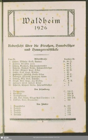 Häuserbuch : Uebersicht über die Straßen, Hausbesitzer und Hausgrundstücke